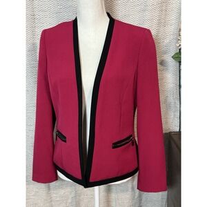 Kasper Fuschia Pink and Black Suit Jacket Blazer Zip Pockets Lt Shoulder Pads 6